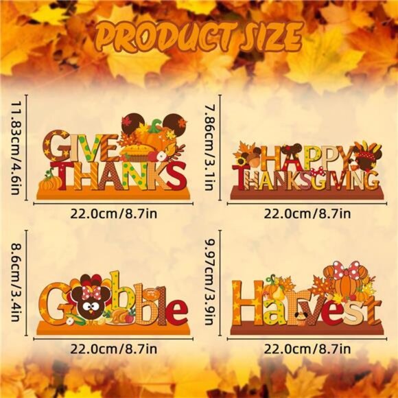 4Pcs Mouse Thanksgiving Table Decorations Wooden Centerpiece Cute Themed - Picture 3 of 8